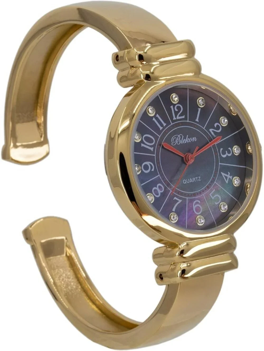 Women's Gold And Red Hands Analog Quartz Metal hinged Pearl Cuff Bracelet Watch